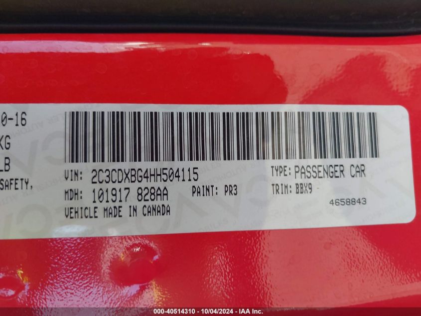 2C3CDXBG4HH504115 2017 Dodge Charger Se Rwd