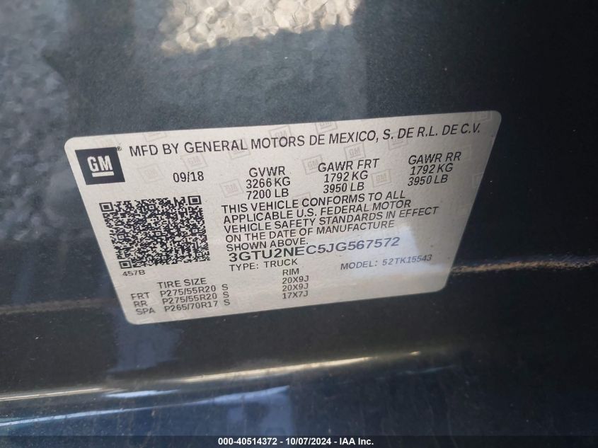 3GTU2NEC5JG567572 2018 GMC Sierra 1500 K1500 Slt