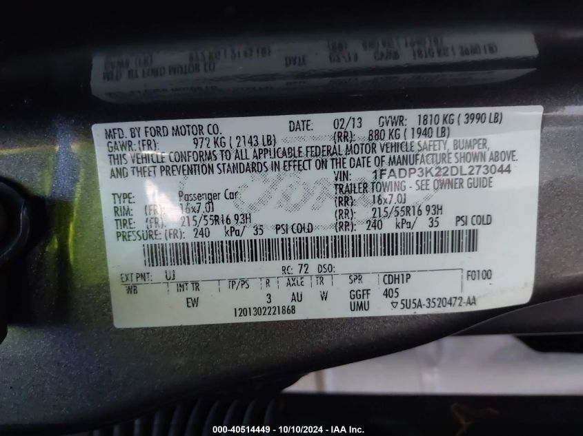 1FADP3K22DL273044 2013 Ford Focus Se