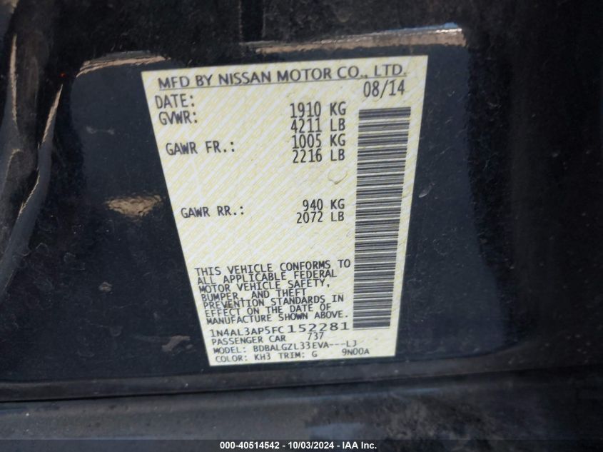 1N4AL3AP5FC152281 2015 Nissan Altima 2.5 S