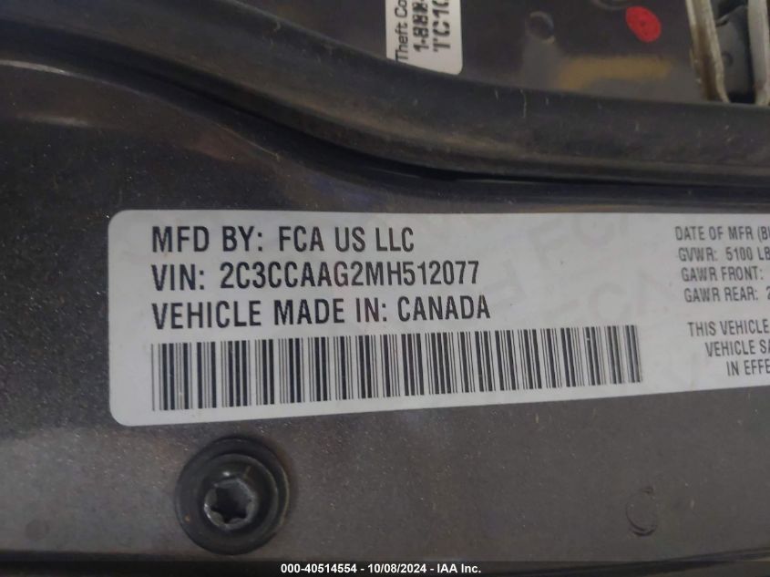 2C3CCAAG2MH512077 2021 Chrysler 300 Touring