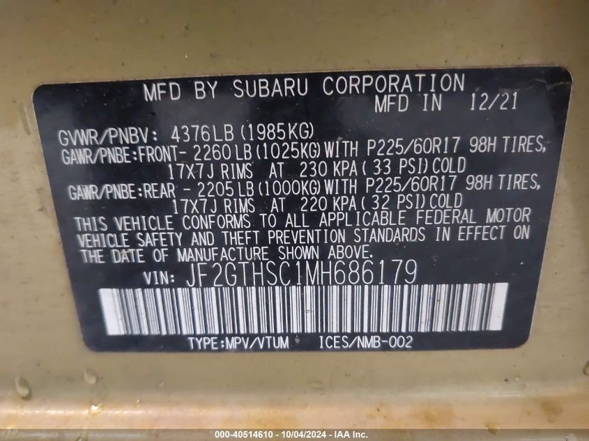 JF2GTHSC1MH686179 2021 Subaru Crosstrek Sport