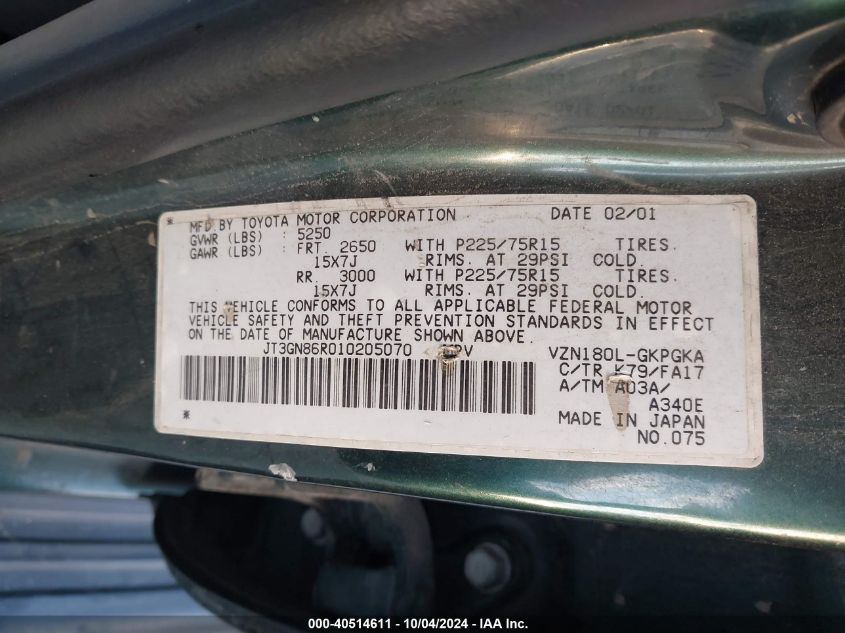 JT3GN86R010205070 2001 Toyota 4Runner Sr5 V6