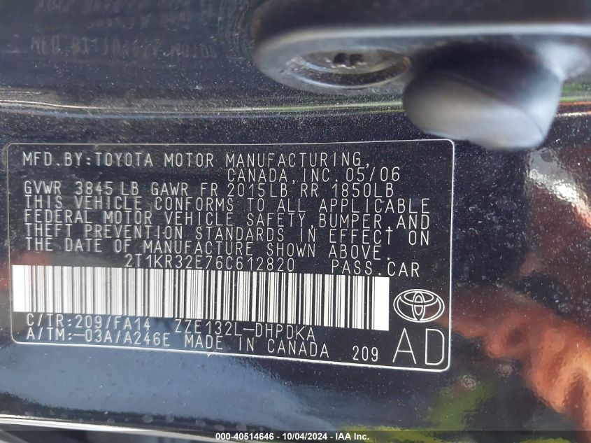 2T1KR32E76C612820 2006 Toyota Matrix