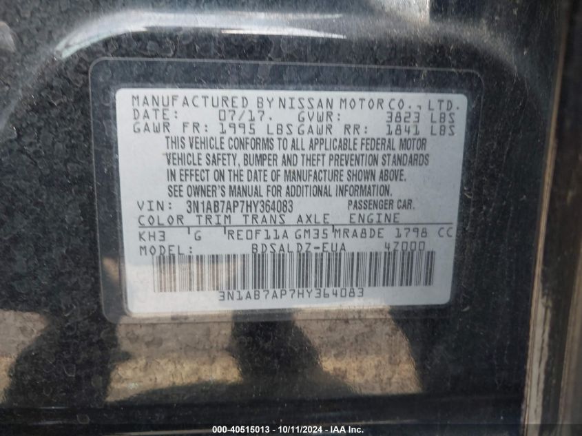 3N1AB7AP7HY364083 2017 Nissan Sentra S/Sv/Sr/Sl