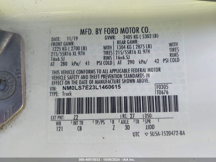 NM0LS7E23L1460615 2020 Ford Transit Connect Xl Cargo Van