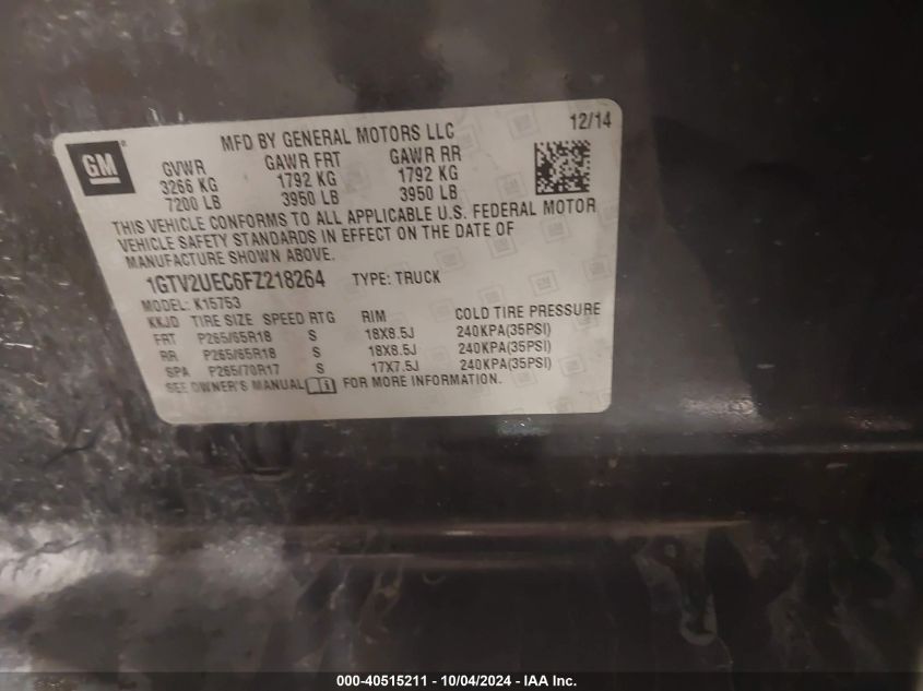 1GTV2UEC6FZ218264 2015 GMC Sierra 1500 Sle