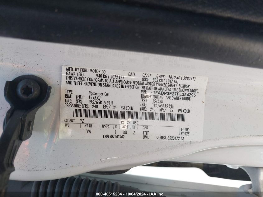 1FADP3E27FL354295 2015 Ford Focus S