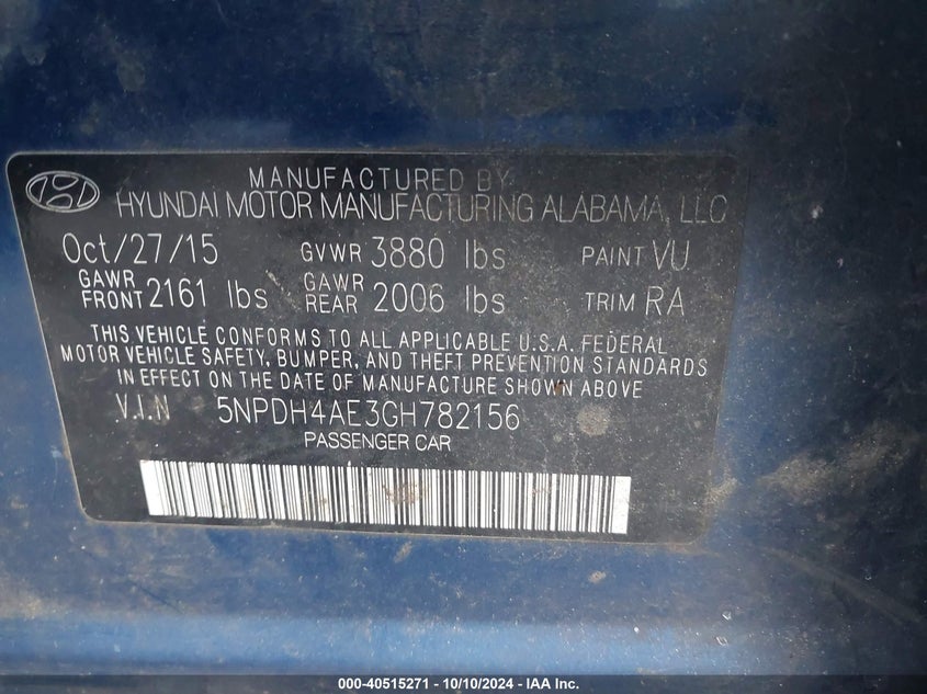 5NPDH4AE3GH782156 2016 Hyundai Elantra Se