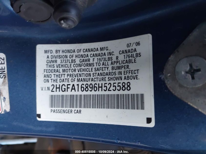 2HGFA16896H525588 2006 Honda Civic Ex