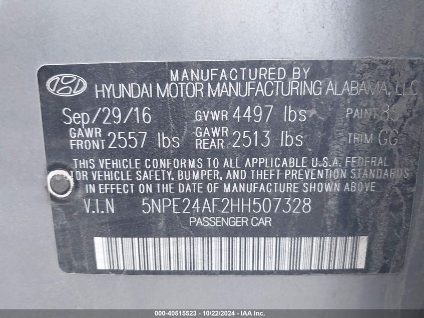 2017 HYUNDAI SONATA - 5NPE24AF2HH507328