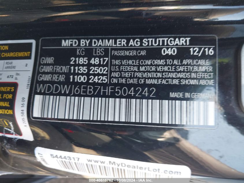 WDDWJ6EB7HF504242 2017 Mercedes-Benz C 43 4Matic Amg