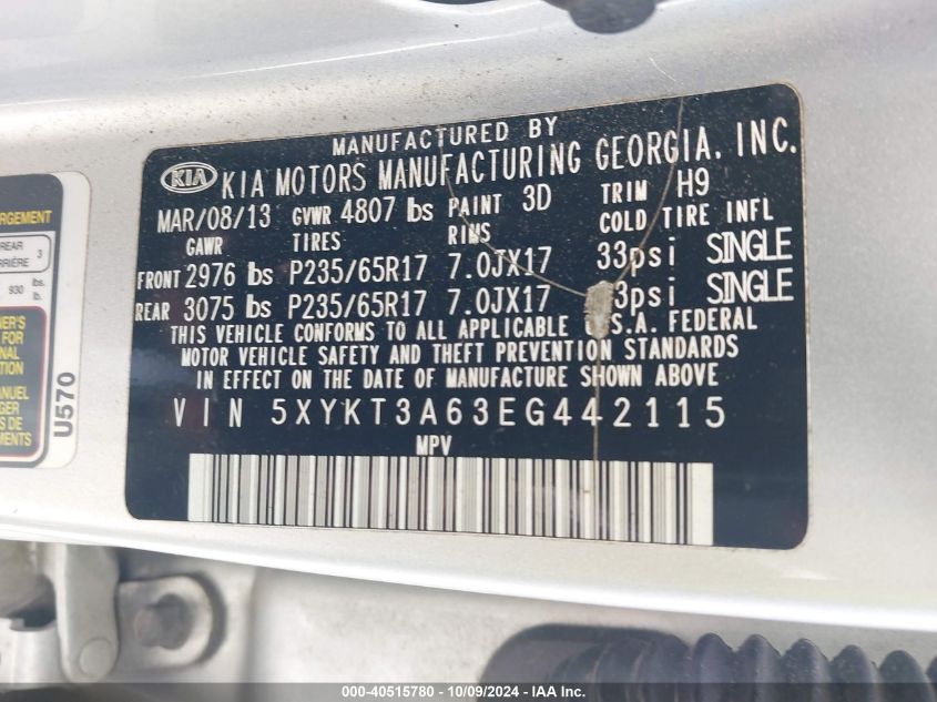 5XYKT3A63EG442115 2014 Kia Sorento Lx