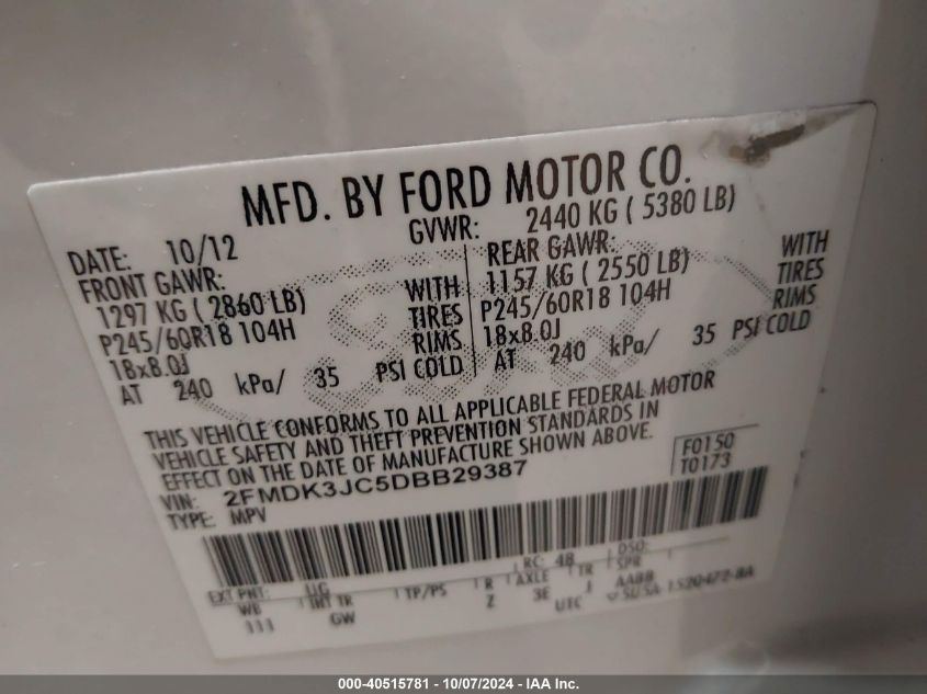 2FMDK3JC5DBB29387 2013 Ford Edge Sel