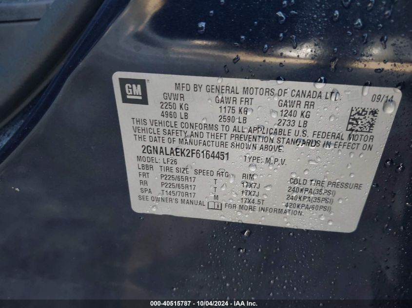 2GNALAEK2F6164451 2015 Chevrolet Equinox Ls