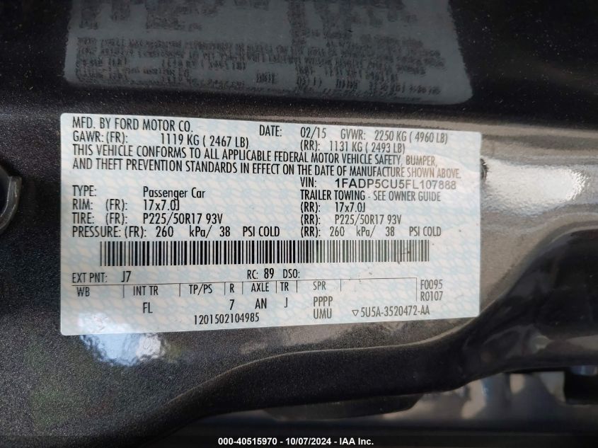 1FADP5CU5FL107888 2015 Ford C-Max Energi Sel