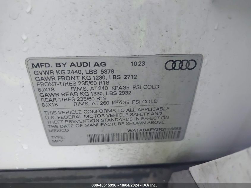 WA1ABAFY2R2026659 2024 Audi Q5 Premium 40 Tfsi Quattro S Tronic