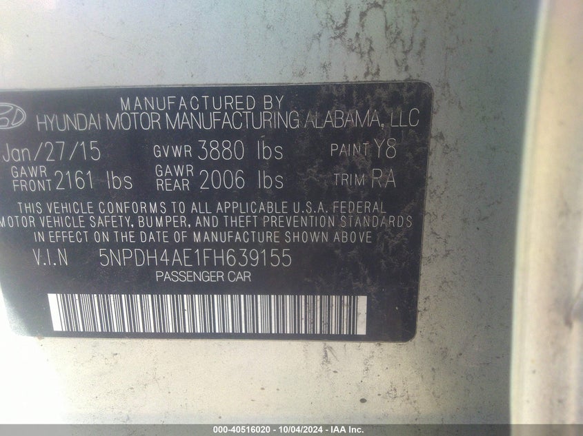 5NPDH4AE1FH639155 2015 Hyundai Elantra Se