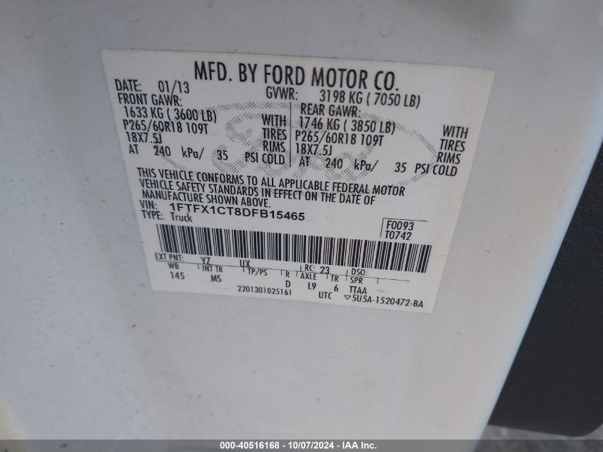 1FTFX1CT8DFB15465 2013 Ford F-150 Xlt