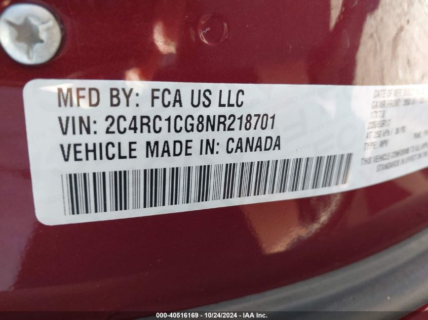 2022 Chrysler Voyager Lx VIN: 2C4RC1CG8NR218701 Lot: 40516169