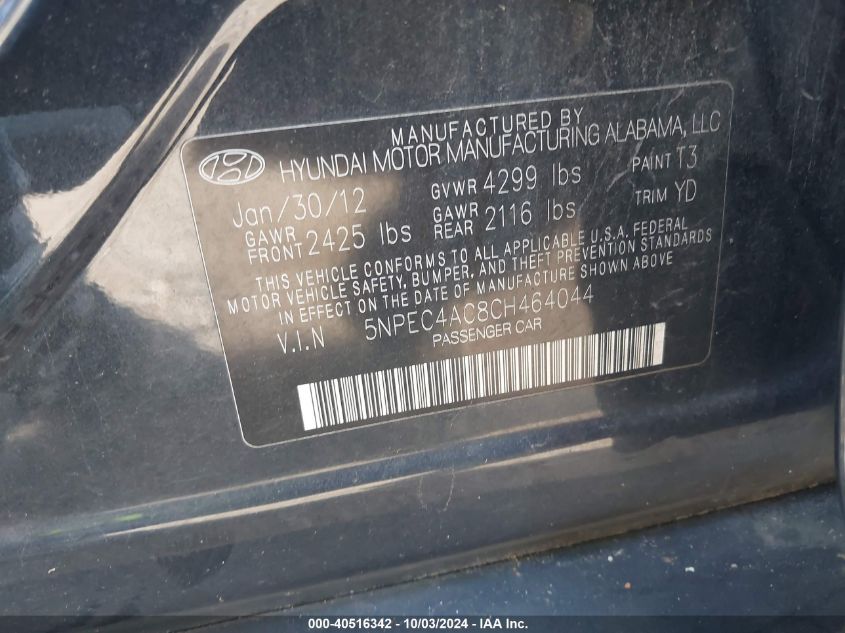 5NPEC4AC8CH464044 2012 Hyundai Sonata Limited