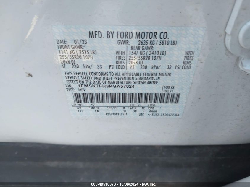 1FMSK7FH3PGA57024 2023 Ford Explorer Limited