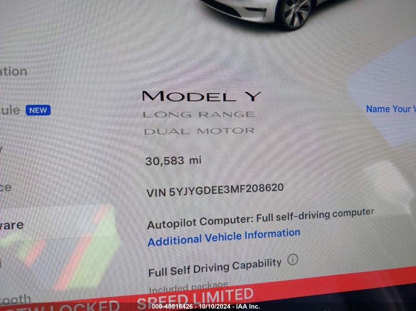 2021 TESLA MODEL Y LONG RANGE DUAL MOTOR ALL-WHEEL DRIVE - 5YJYGDEE3MF208620