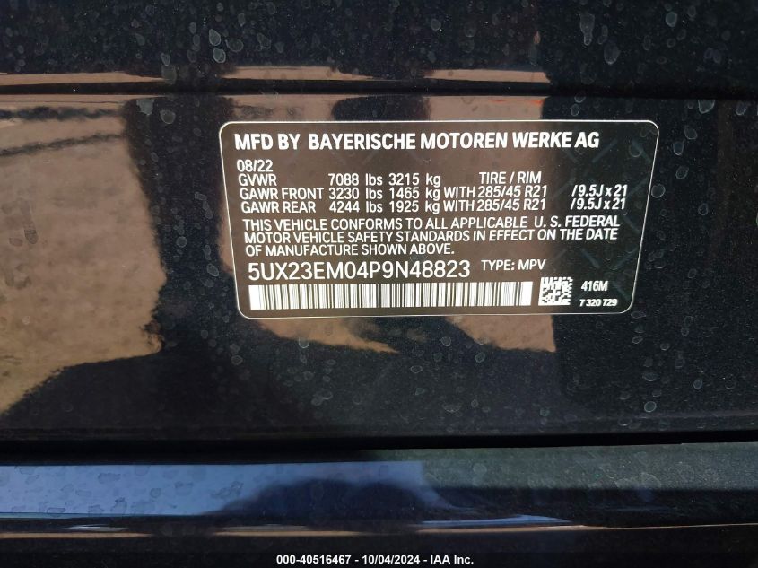 5UX23EM04P9N48823 2023 BMW X7 xDrive40I