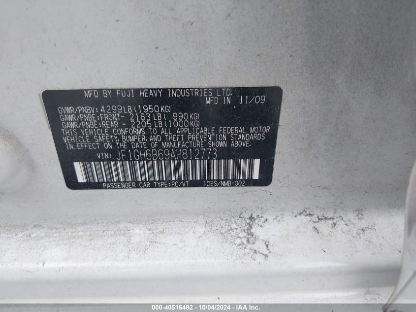 JF1GH6B69AH812773 2010 Subaru Impreza 2.5I Premium