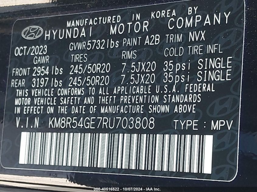 KM8R54GE7RU703808 2024 Hyundai Palisade Limited