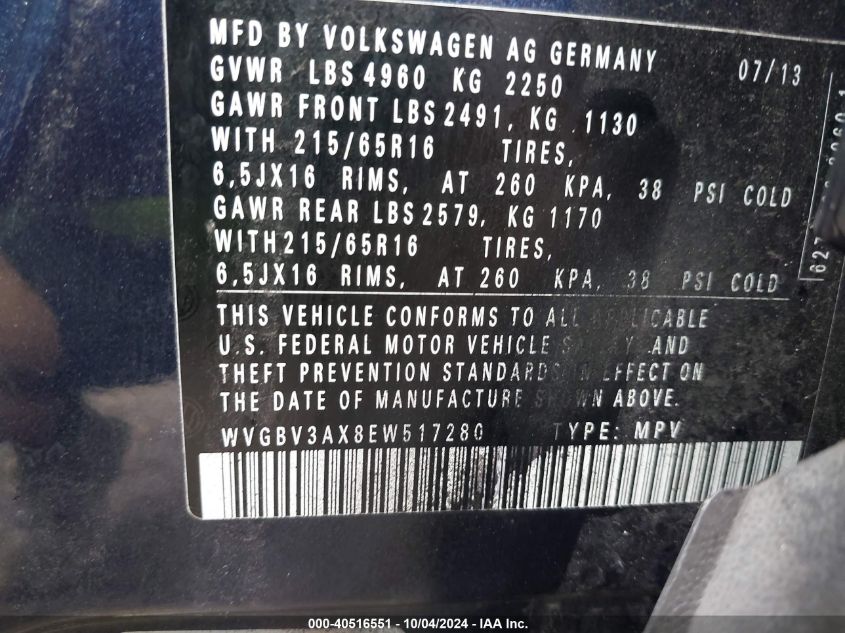 WVGBV3AX8EW517280 2014 Volkswagen Tiguan S