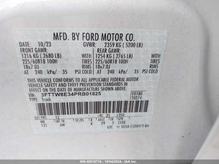 3FTTW8E34PRB01825 2023 Ford Maverick Lariat