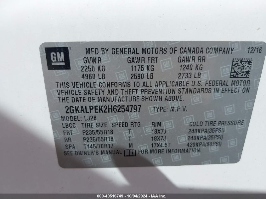 2GKALPEK2H6254797 2017 GMC Terrain Slt