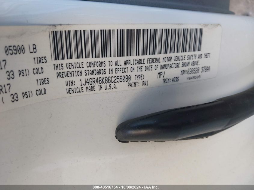 2006 Jeep Grand Cherokee Laredo/Columbia/Freedom VIN: 1J4GR48K86C259080 Lot: 40516754