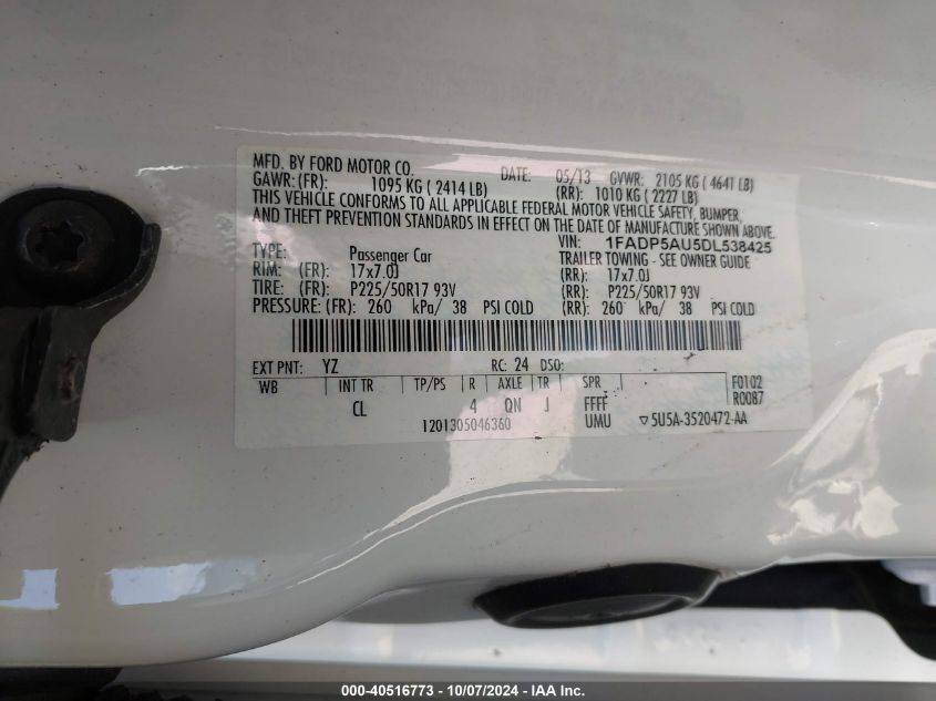 1FADP5AU5DL538425 2013 Ford C-Max Hybrid Se