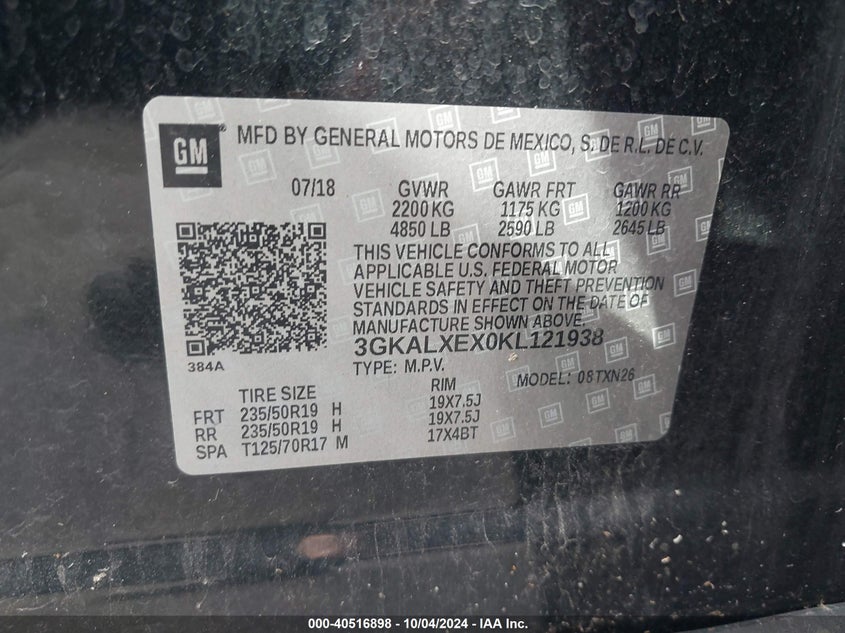 VIN 3GKALXEX0KL121938 2019 GMC TERRAIN DENALI