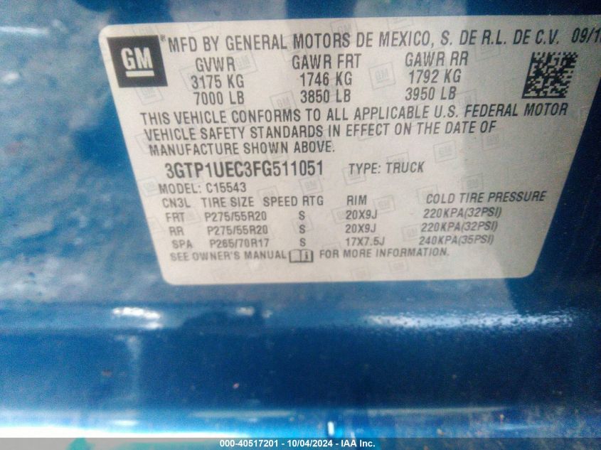 3GTP1UEC3FG511051 2015 GMC Sierra 1500 Sle