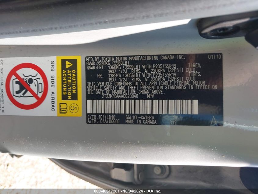 2T2ZK1BA4AC023040 2010 Lexus Rx 350