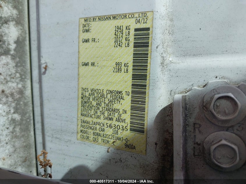 1N4AL2AP4CN563035 2012 Nissan Altima 2.5 S