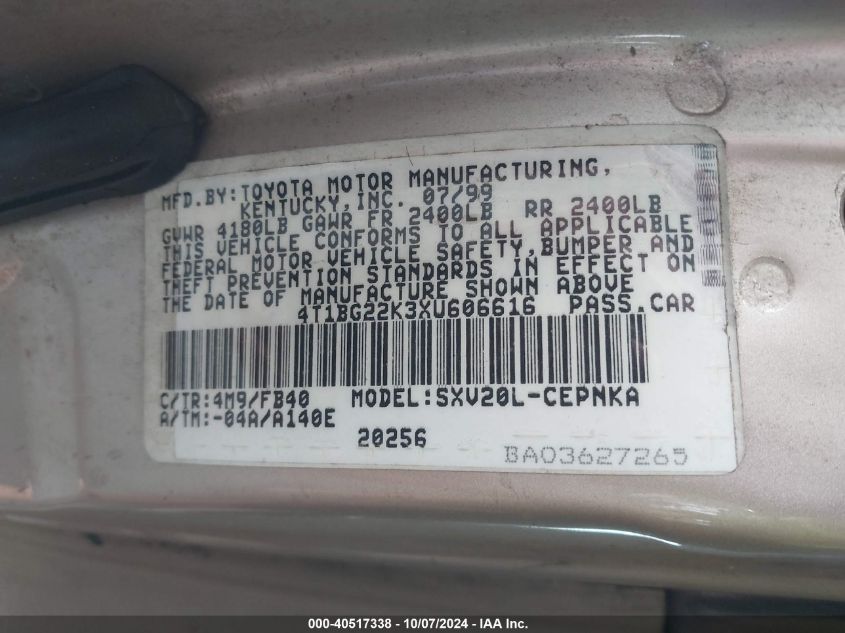 4T1BG22K3XU606616 1999 Toyota Camry Ce/Le/Xle