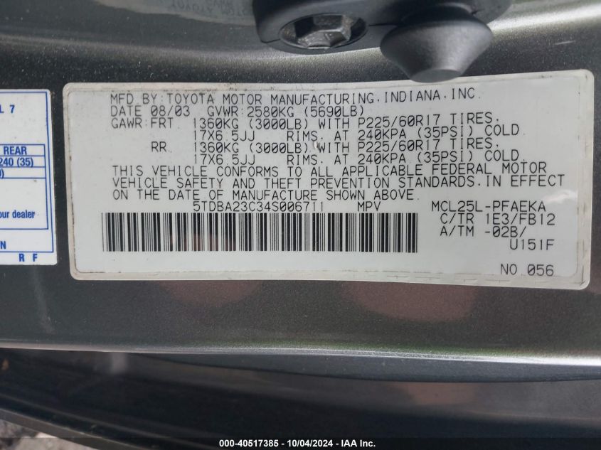 5TDBA23C34S006711 2004 Toyota Sienna Le