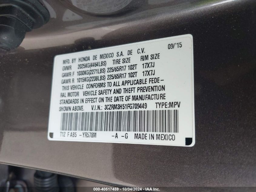 3CZRM3H51FG709449 2015 Honda Cr-V Ex