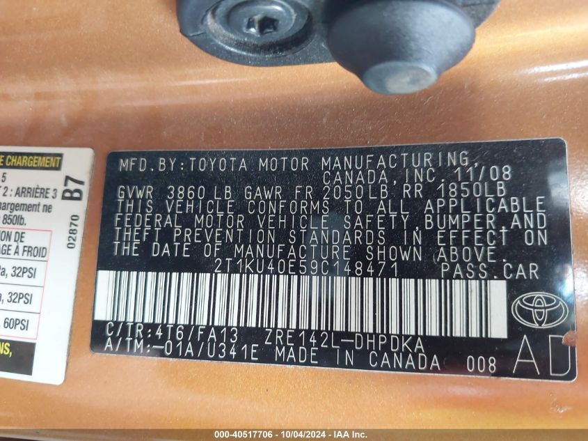 2T1KU40E59C148471 2009 Toyota Matrix