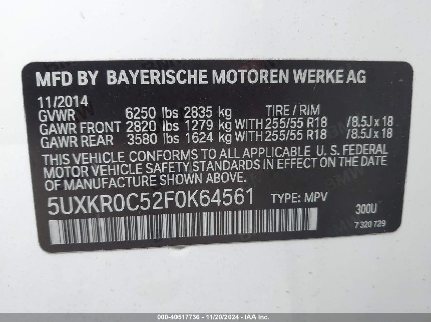 VIN 5UXKR0C52F0K64561 2015 BMW X5, Xdrive35I no.9