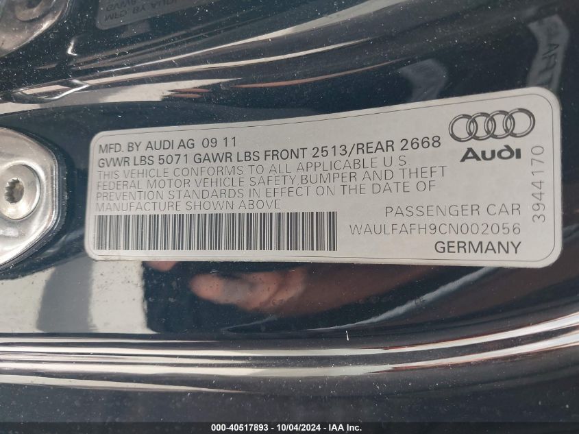 WAULFAFH9CN002056 2012 Audi A5 2.0T Premium