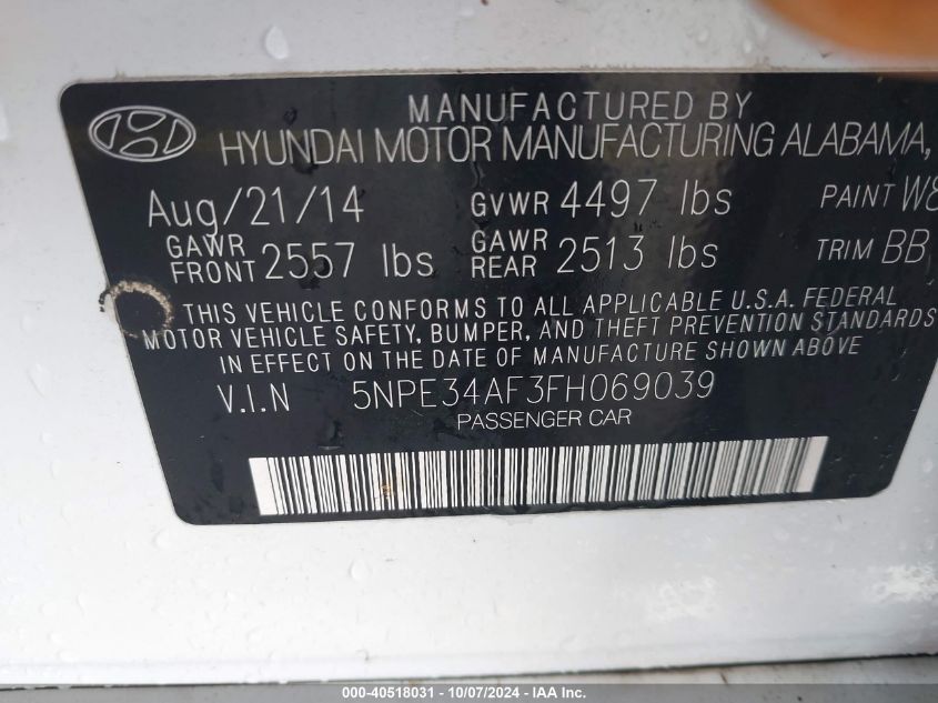 5NPE34AF3FH069039 2015 Hyundai Sonata Sport