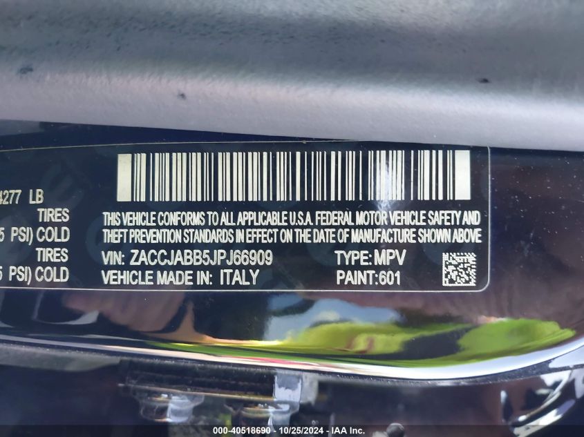 VIN ZACCJABB5JPJ66909 2018 JEEP RENEGADE LATITUDE FWD