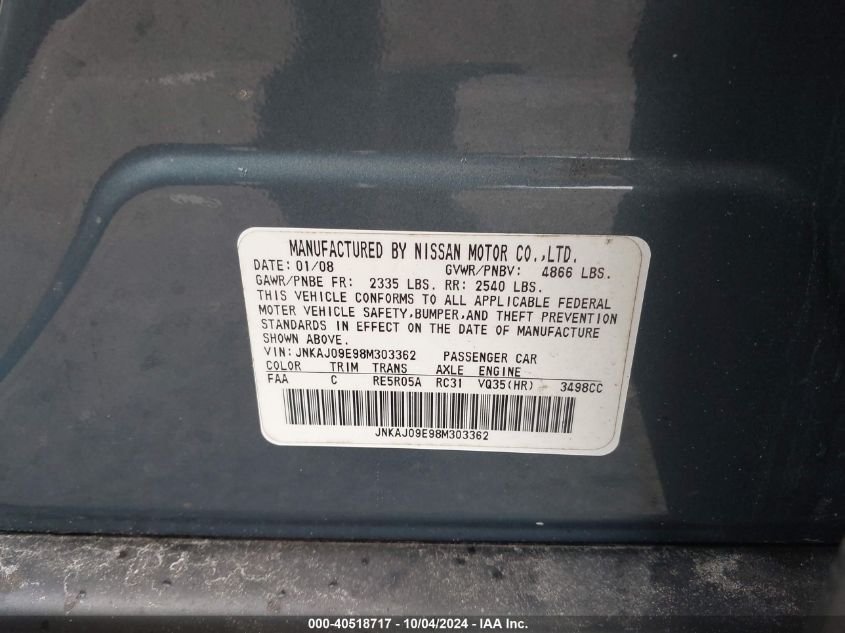 JNKAJ09E98M303362 2008 Infiniti Ex35 Journey
