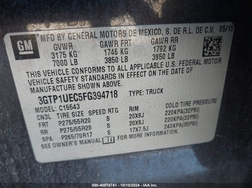 3GTP1UEC5FG394718 2015 GMC Sierra 1500 Sle