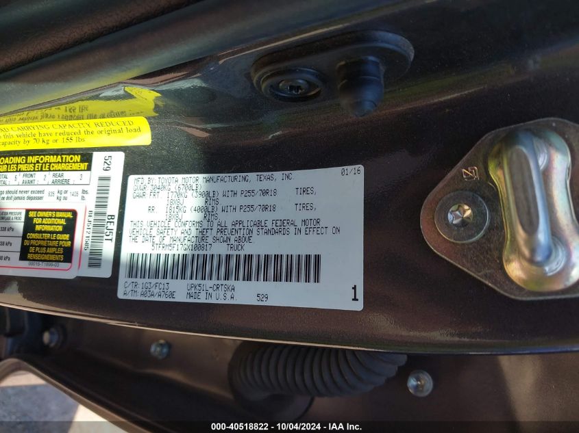 5TFRM5F17GX100817 2016 Toyota Tundra Sr5 4.6L V8